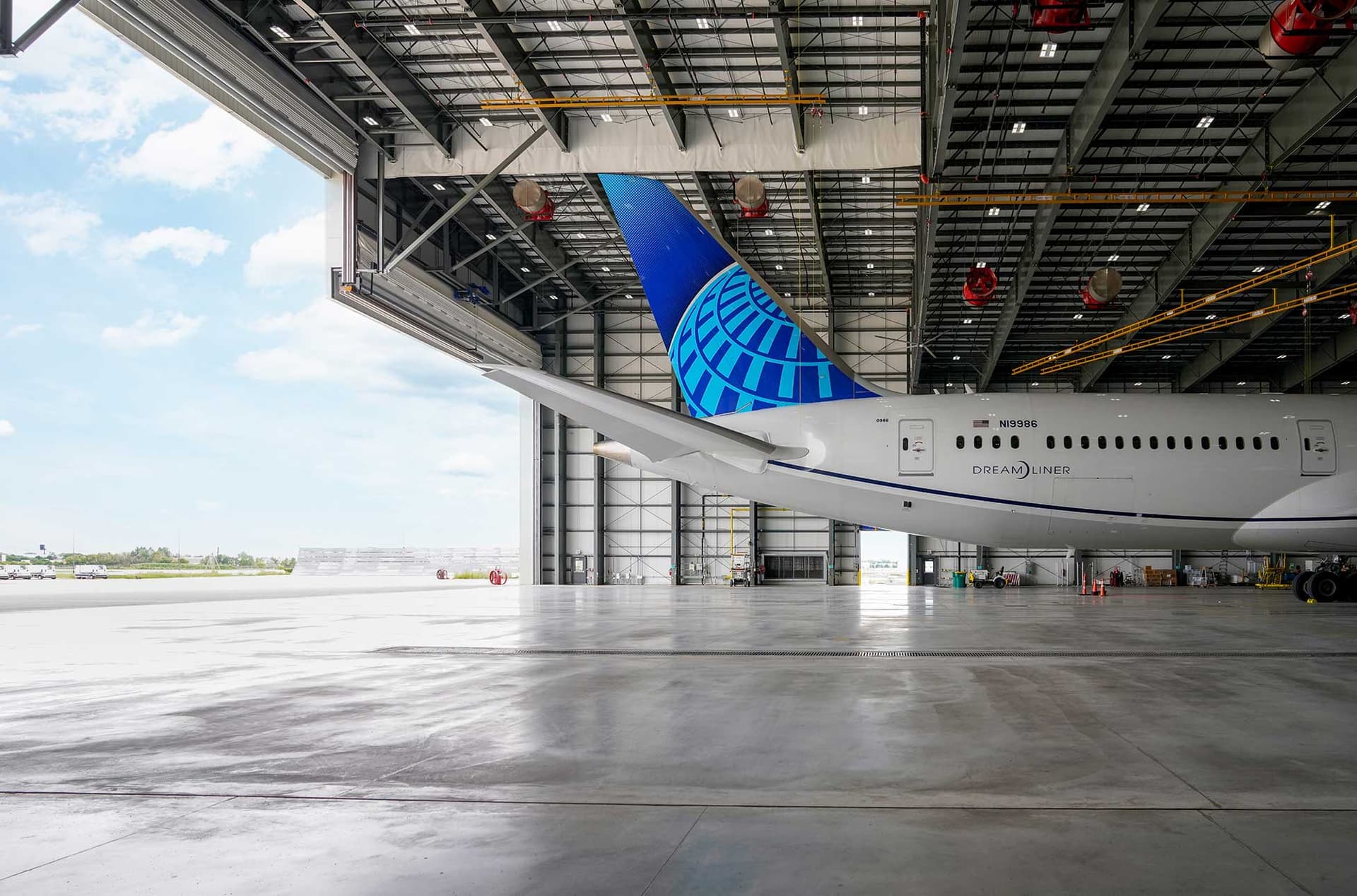 Service team working on an aircraft